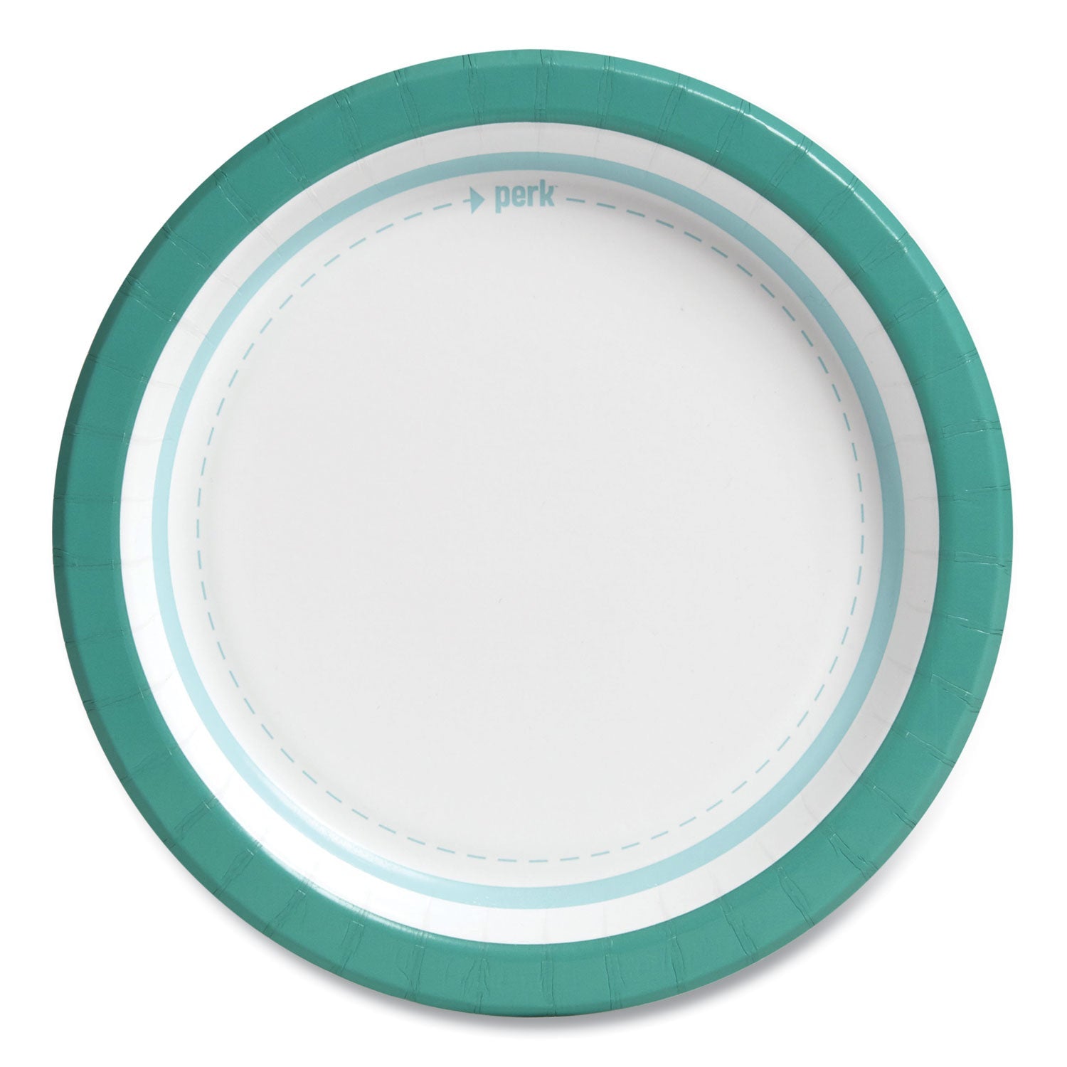 Perk™ Everyday Paper Plates, 8.5" Dia, White/teal, 125/pack