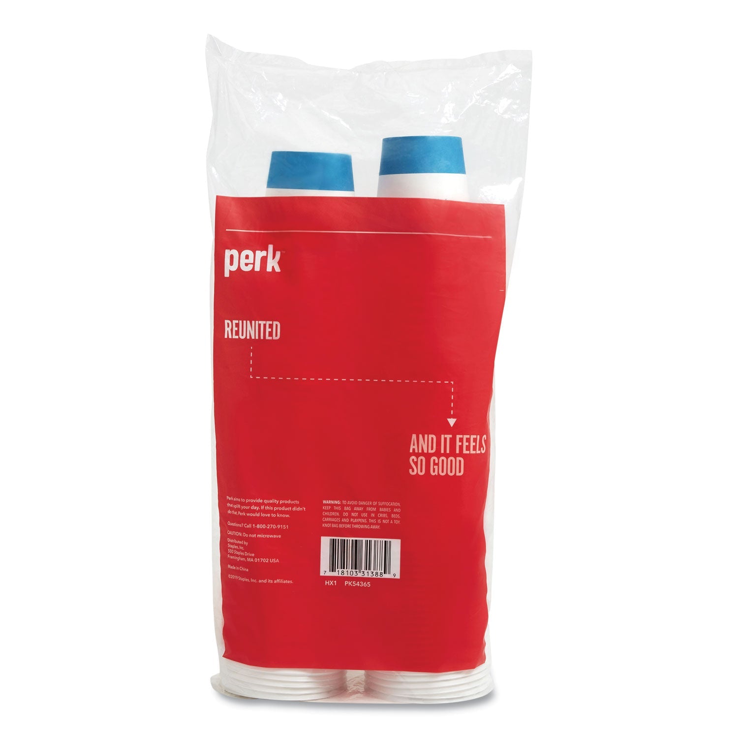 Perk™ Paper Hot Cup and Plastic Dome Lid Combo, 12 oz, White/Blue, 50/Pack