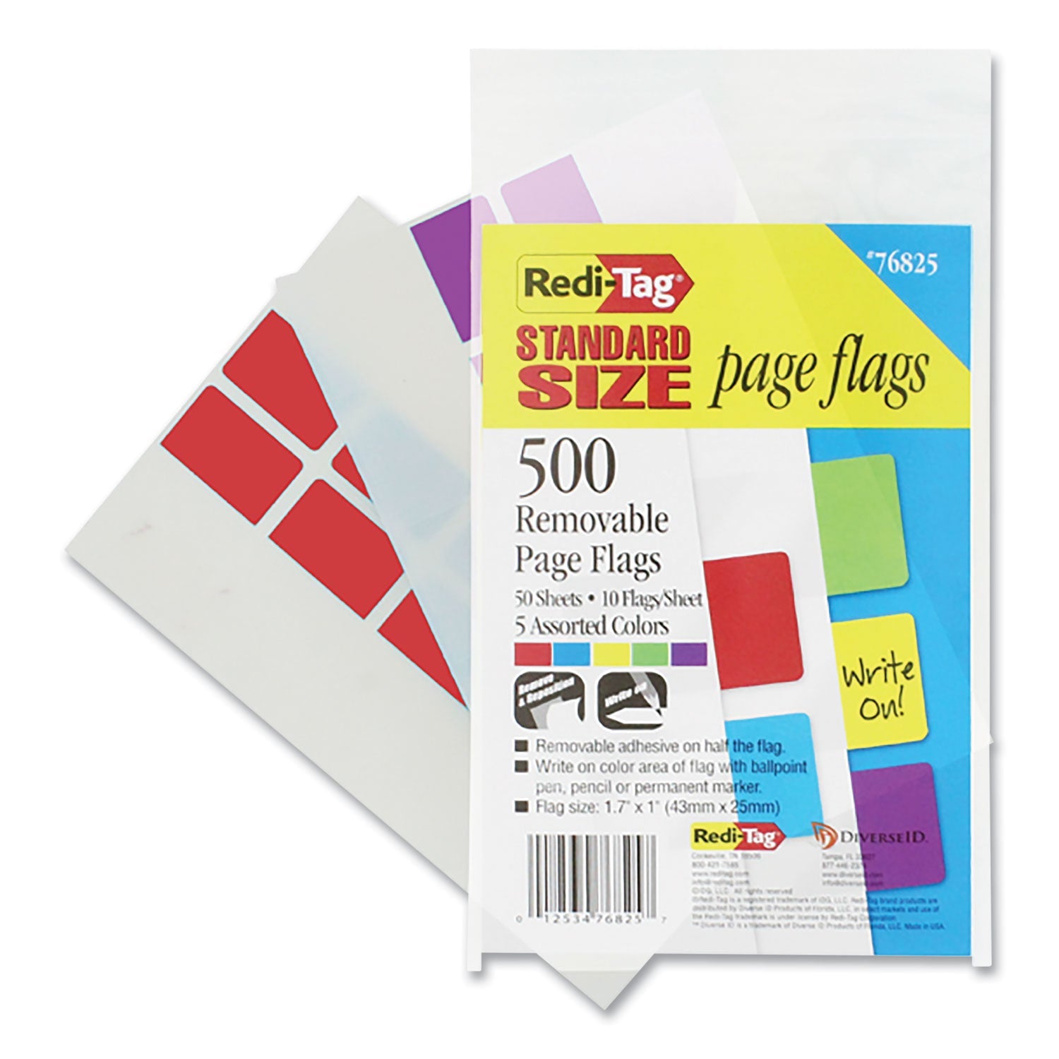 Redi-Tag® Removable Page Flags, Red/blue/green/yellow/purple, 100/color, 500/pack