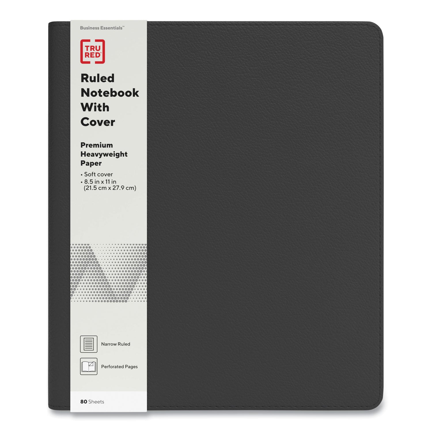 TRU RED™ Soft-Cover Notebook Folio Set, 1-Subject, Narrow Rule, Black Cover, (80) 11 x 8.5 Sheets