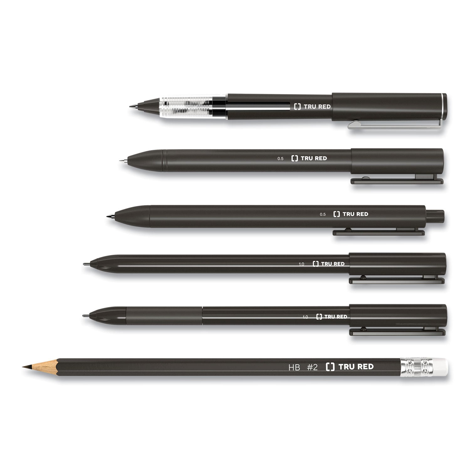 TRU RED™ Quick Dry Gel Pen, Retractable, Fine 0.5 Mm, Black Ink, Black Barrel, 5/pack