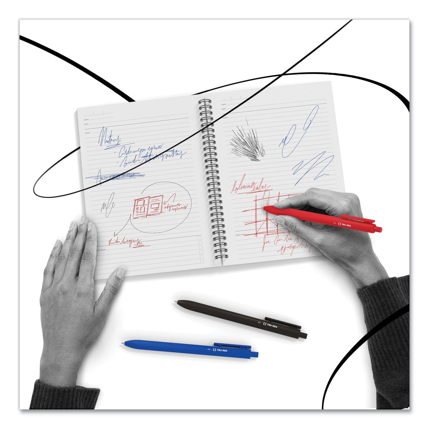 TRU RED™ Quick Dry Gel Pen, Retractable, Bold 1 Mm, Black Ink, Black Barrel, 5/pack