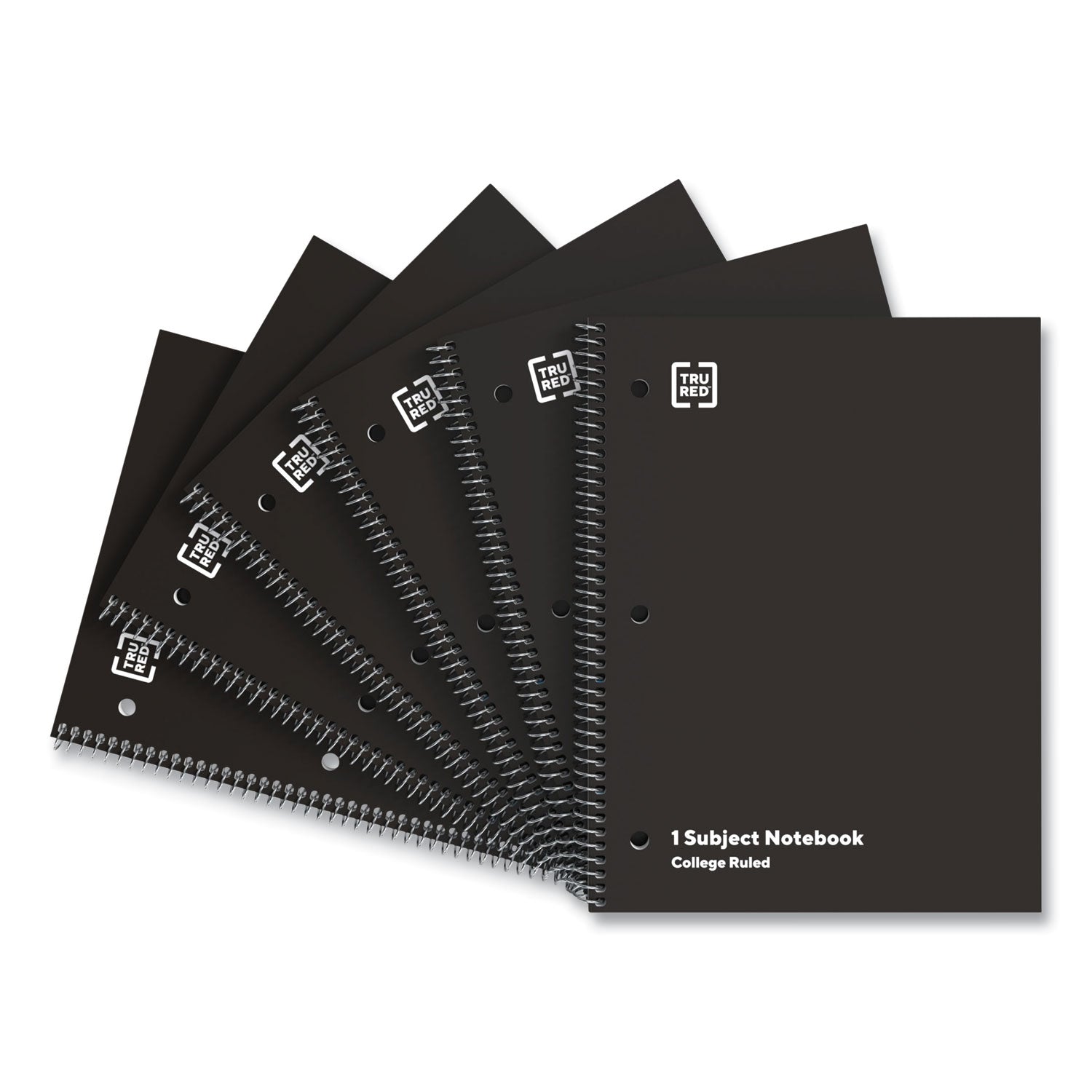 TRU RED™ One-Subject Notebook, Medium/College Rule, Black Cover, (70) 10.5 x 8 Sheets, 6/Pack
