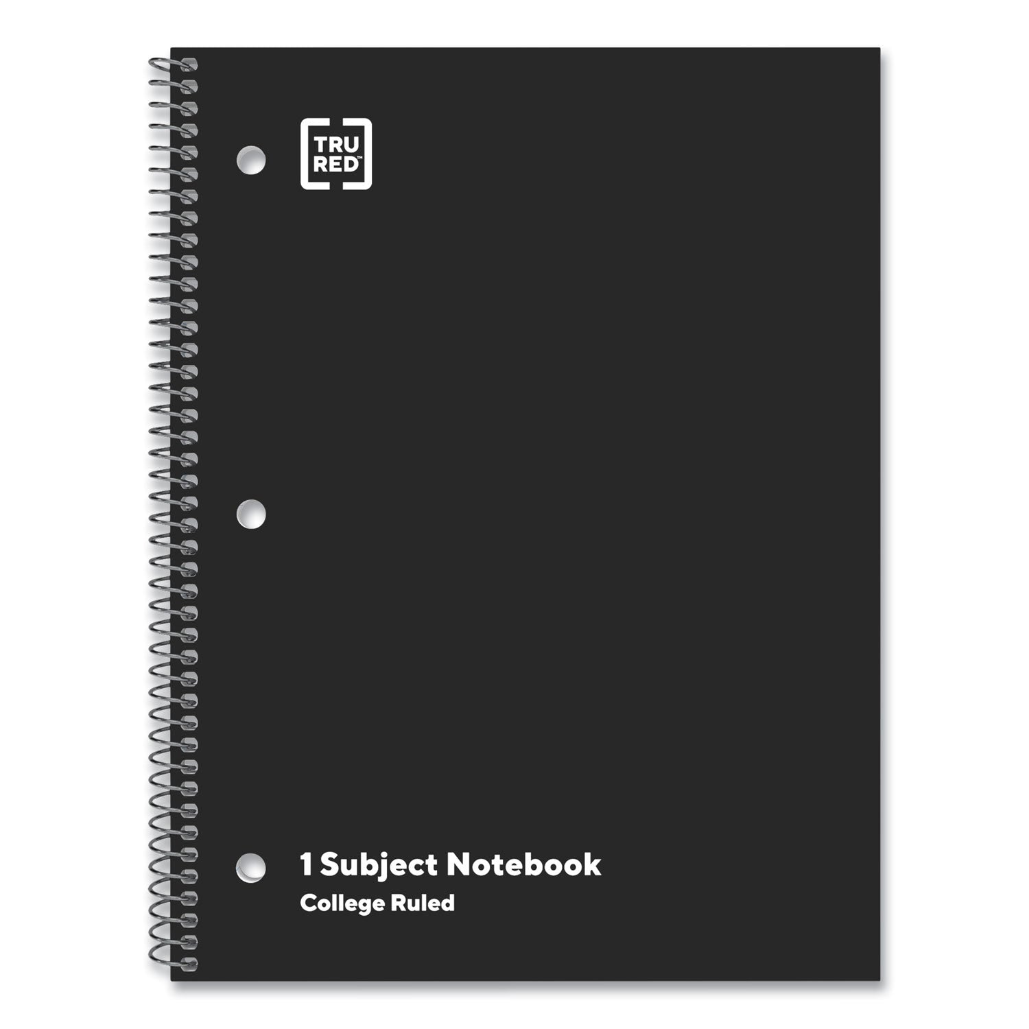 TRU RED™ One-Subject Notebook, Medium/College Rule, Black Cover, (70) 10.5 x 8 Sheets, 6/Pack