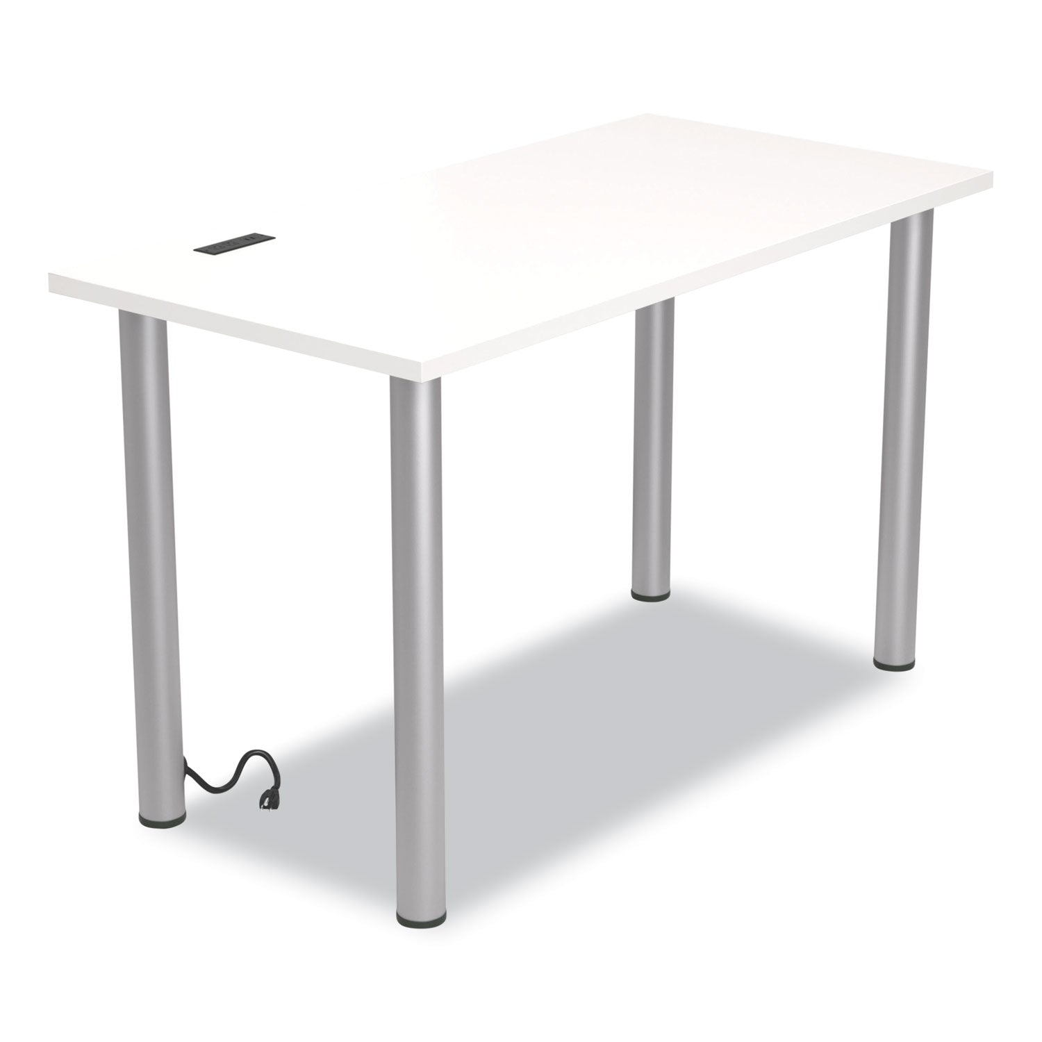 Union & Scale™ Essentials Writing Table-Desk With Integrated Power Management, 47.5" X 23.7" X 28.8", White/aluminum