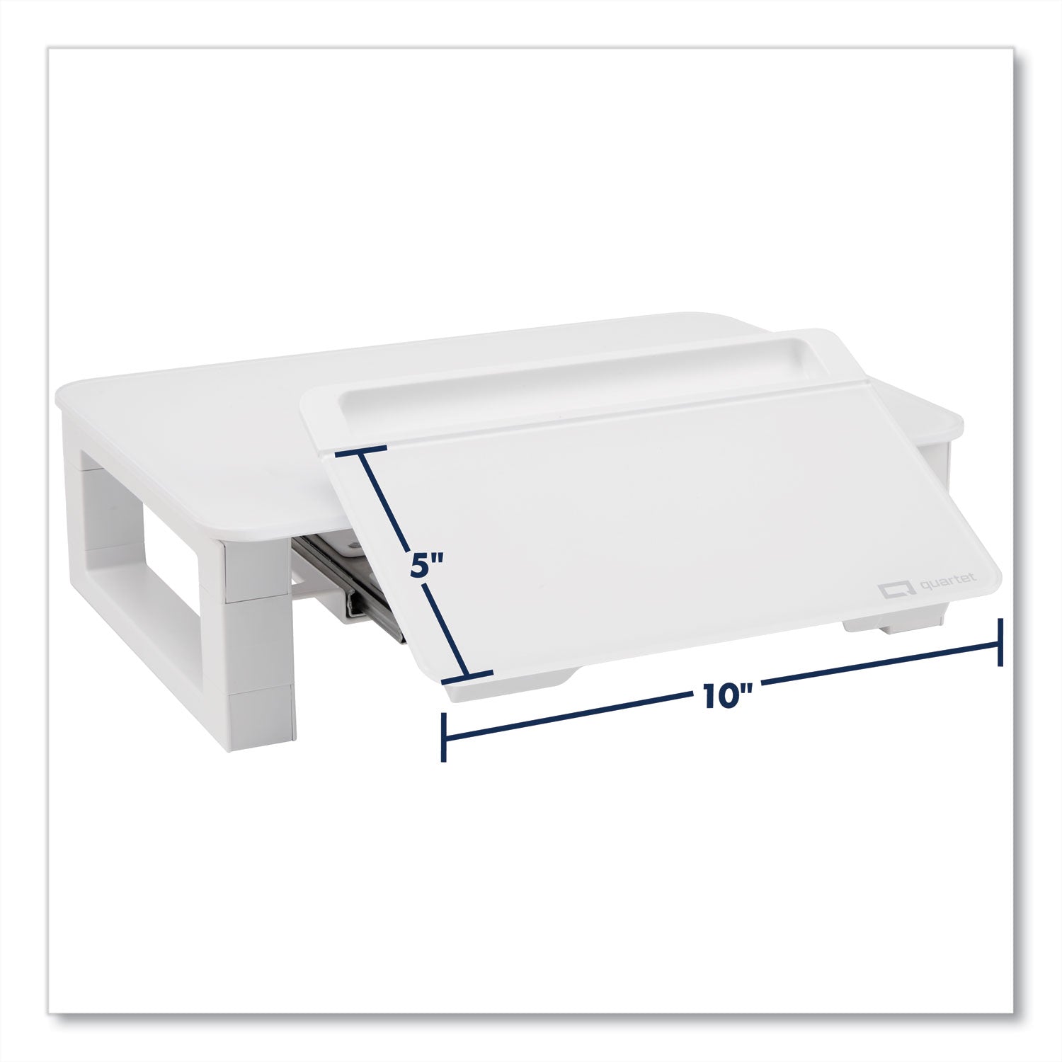 Quartet® Adjustable Height Desktop Glass Monitor Riser With Dry-Erase Board, 14 X 10.25 X 2.5 To 5.25, White, Supports 100 Lb