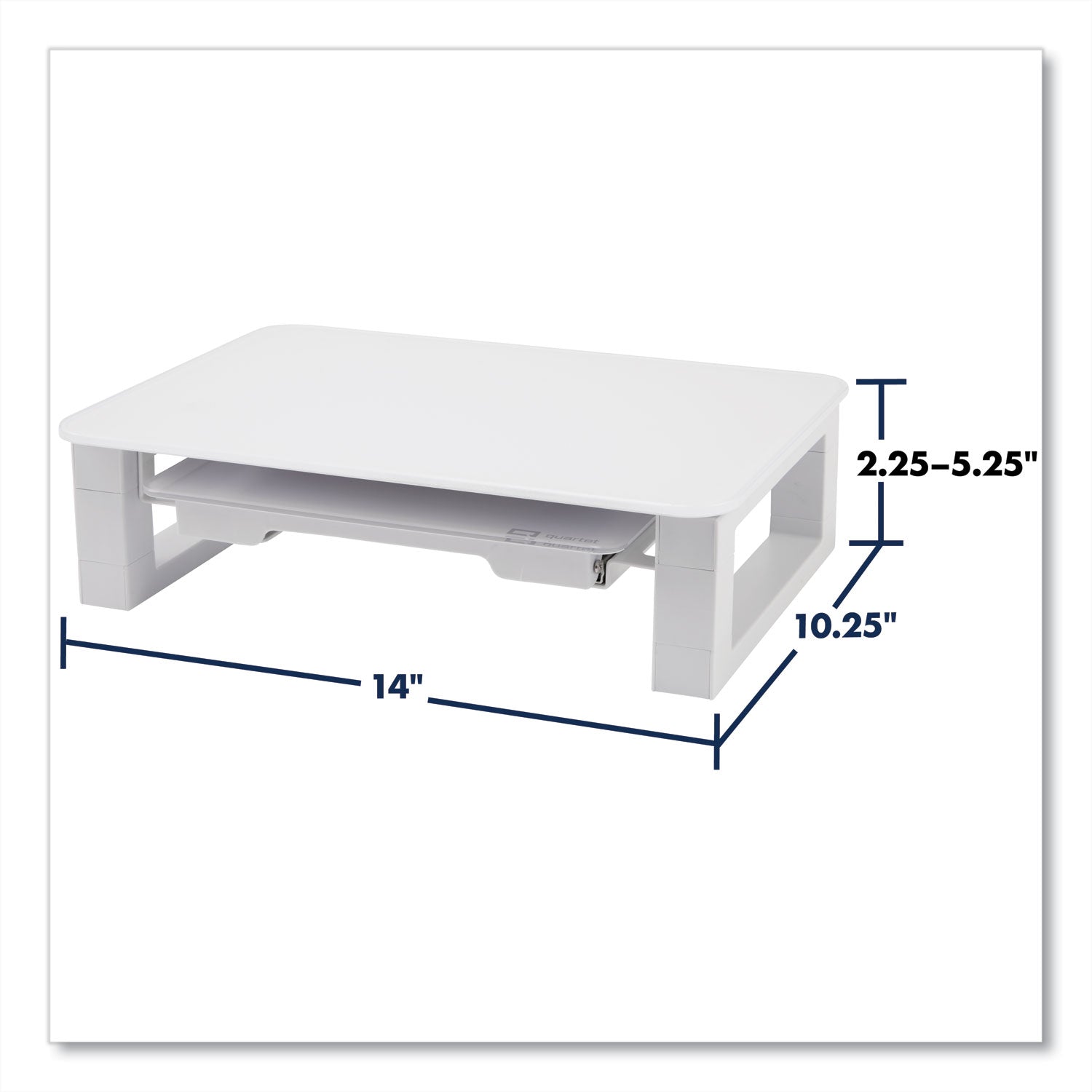 Quartet® Adjustable Height Desktop Glass Monitor Riser With Dry-Erase Board, 14 X 10.25 X 2.5 To 5.25, White, Supports 100 Lb