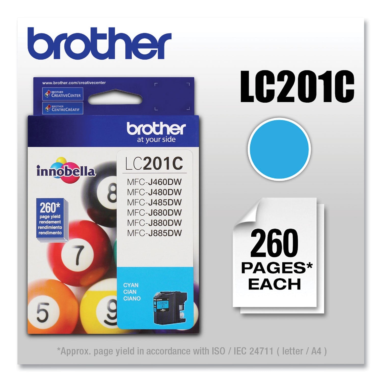Brother Lc201c Innobella Ink, 260 Page-Yield, Cyan