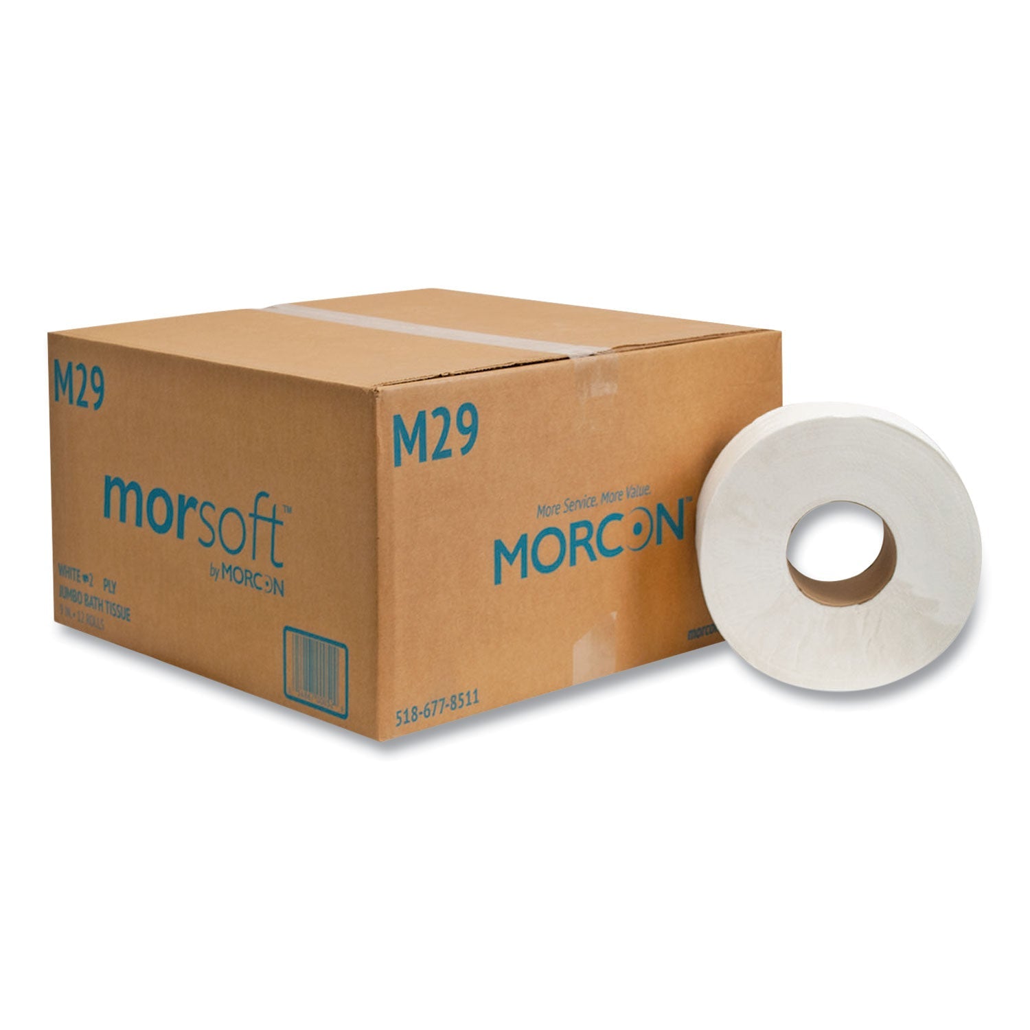 Morcon Tissue Jumbo Bath Tissue, Septic Safe, 2-Ply, White, 3.3" x 625 ft, 12 Rolls/Carton