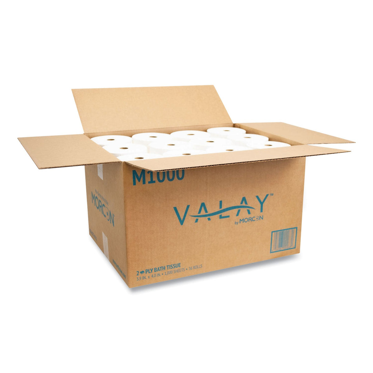 Morcon Tissue Small Core Bath Tissue, Septic Safe, 2-Ply, White, 1,000 Sheets/Roll, 36 Rolls/Carton
