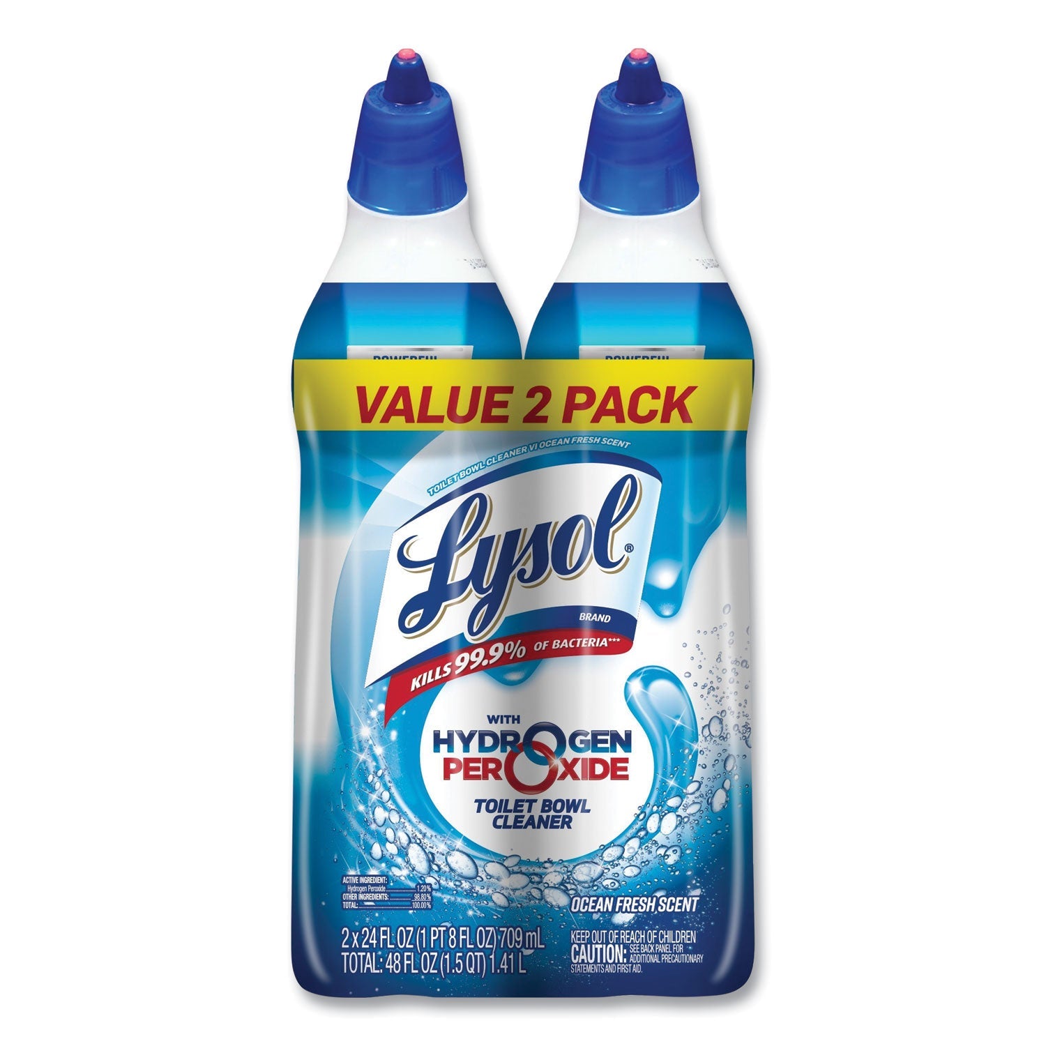 LYSOL® Brand Toilet Bowl Cleaner With Hydrogen Peroxide, Ocean Fresh, 24 Oz Angle Neck Bottle, 2/pack, 4 Packs/carton
