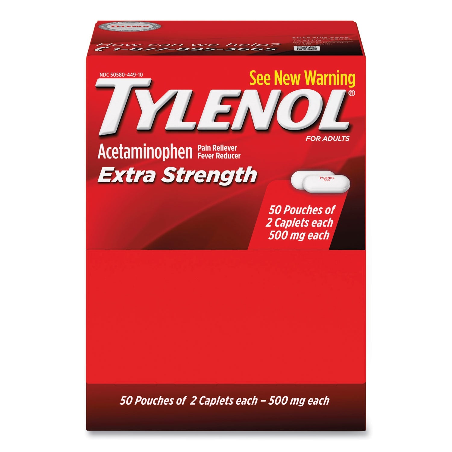 Tylenol® Extra Strength Caplets, Two-Pack, 50 Packs/box