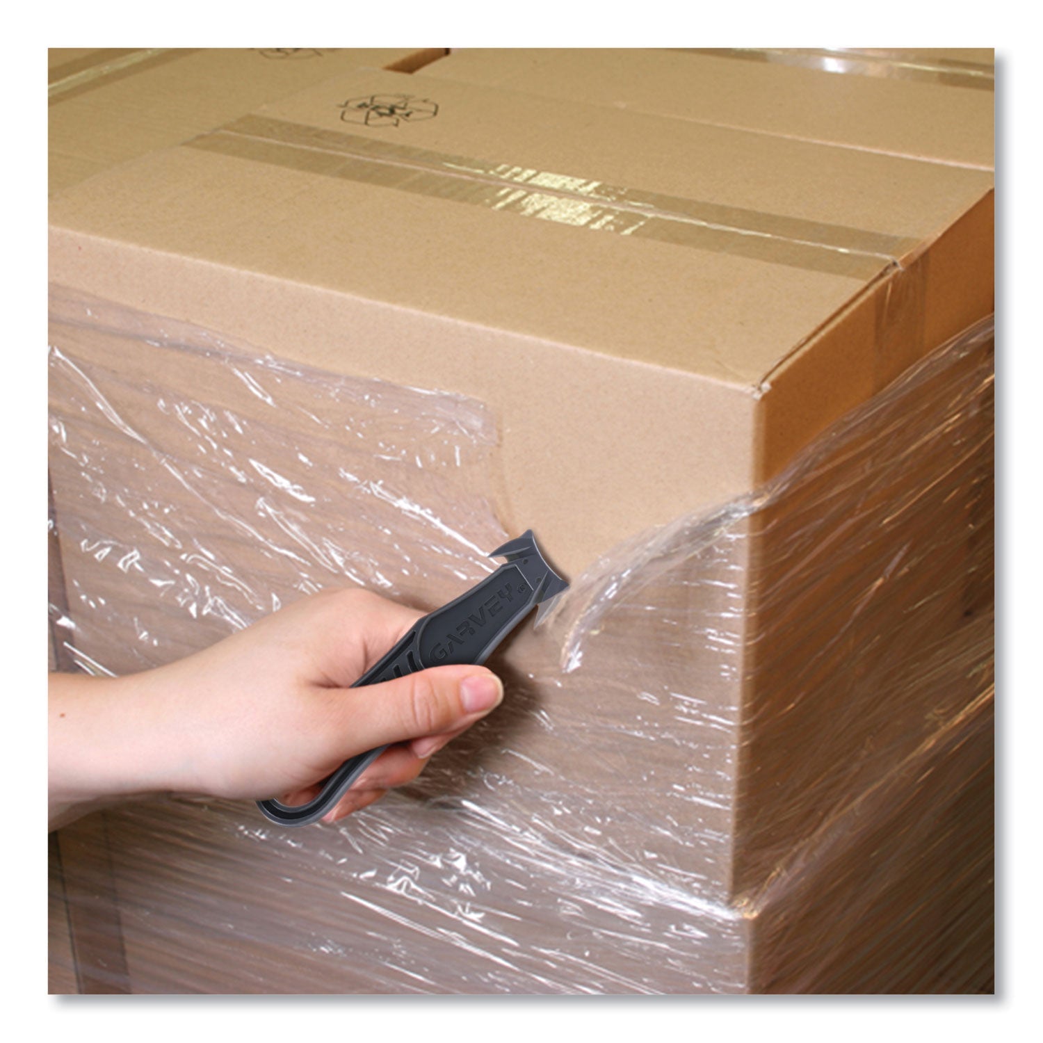 Garvey® Safety Cutter Box Cutter Knife with Double Shielded Blade, 4" Plastic Handle, Black, 5/Pack