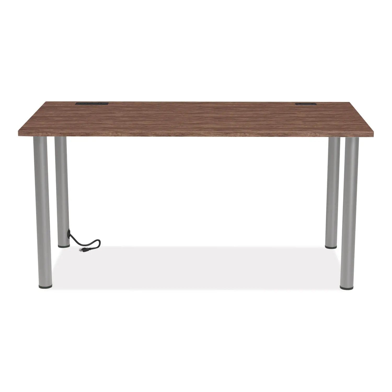 Union & Scale™ Essentials Writing Table-Desk With Integrated Power Management, 59.7" X 29.3" X 28.8", Espresso/aluminum