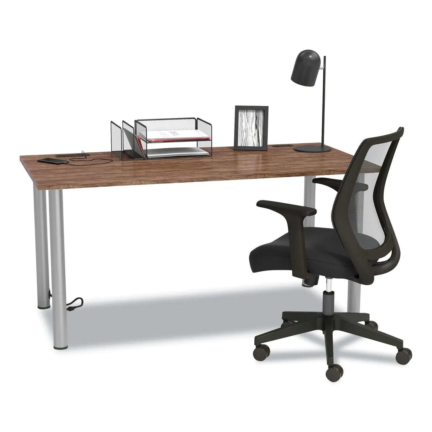 Union & Scale™ Essentials Writing Table-Desk With Integrated Power Management, 59.7" X 29.3" X 28.8", Espresso/aluminum