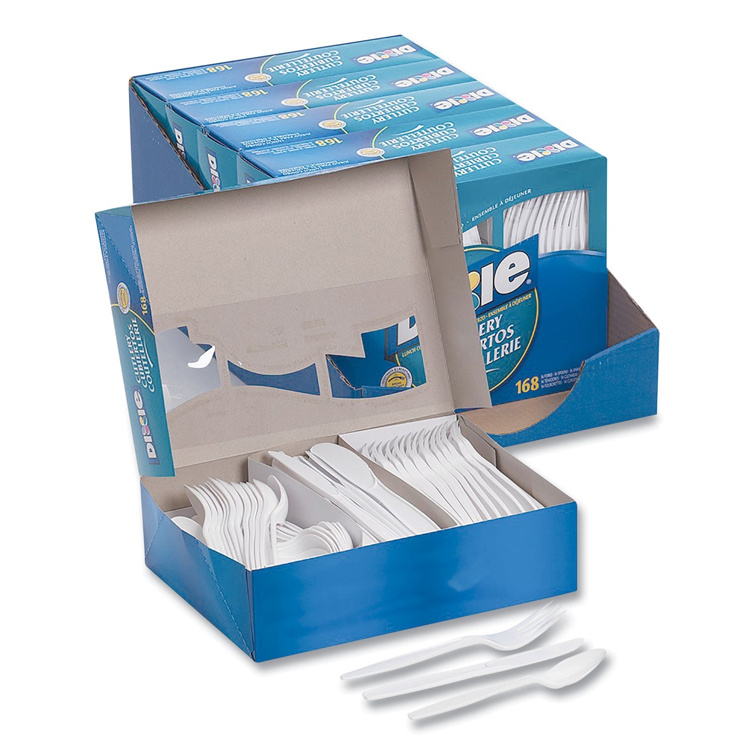 Dixie® Combo Pack, Tray with White Plastic Utensils, Heavyweight, Fork/Knife/Spoon, 168/Pack