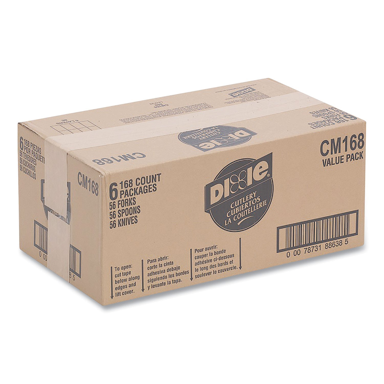 Dixie® Combo Pack, Tray with White Plastic Utensils, Heavyweight, Fork/Knife/Spoon, 168/Pack