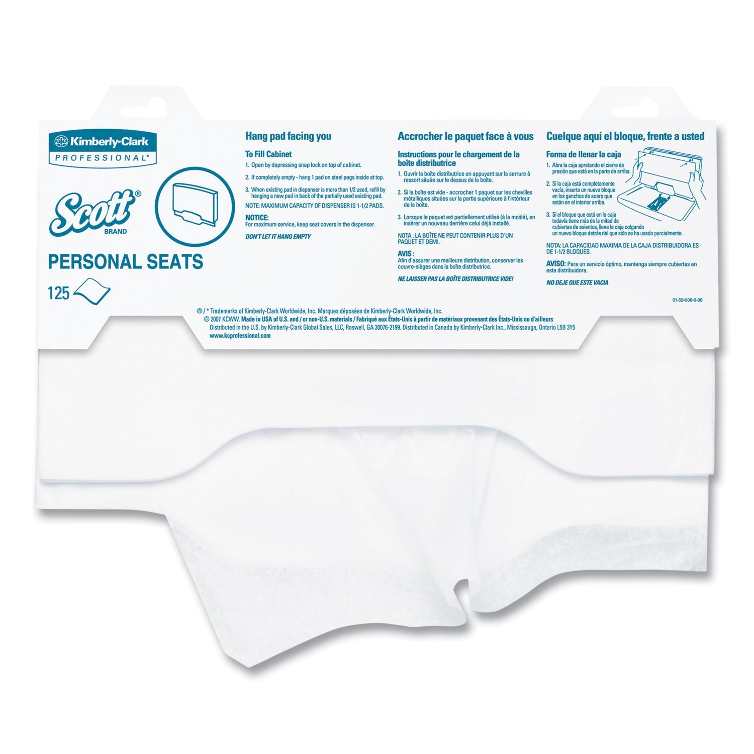 Scott® Personal Seats Sanitary Toilet Seat Covers, 15 X 18, White, 125/pack