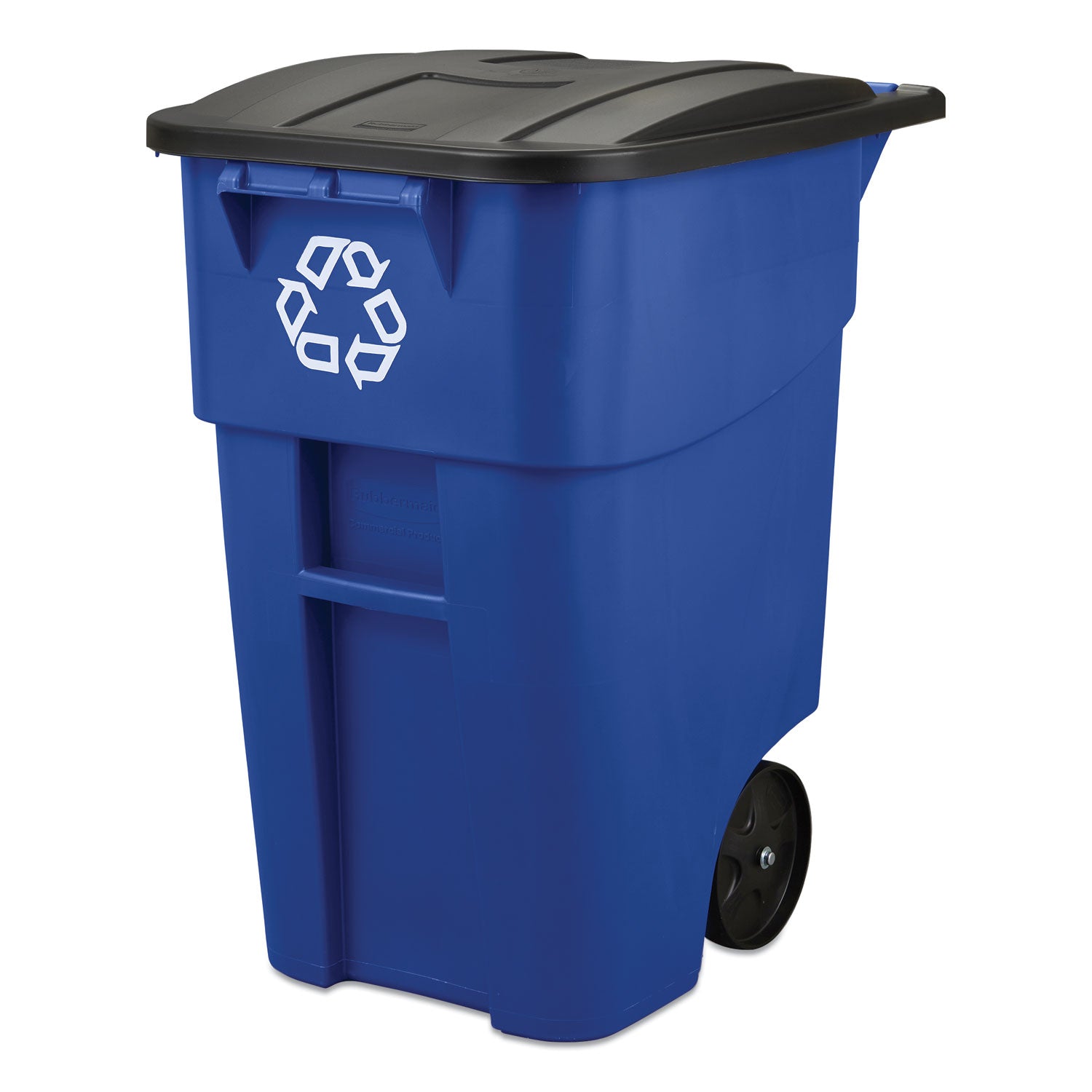 Rubbermaid® Commercial Square Brute Recycling Rollout Container, 50 gal, Plastic, Blue