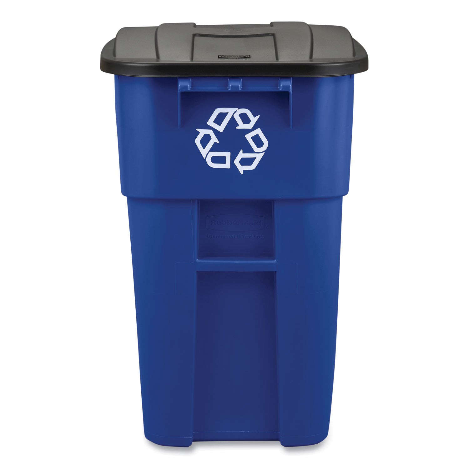 Rubbermaid® Commercial Square Brute Recycling Rollout Container, 50 gal, Plastic, Blue