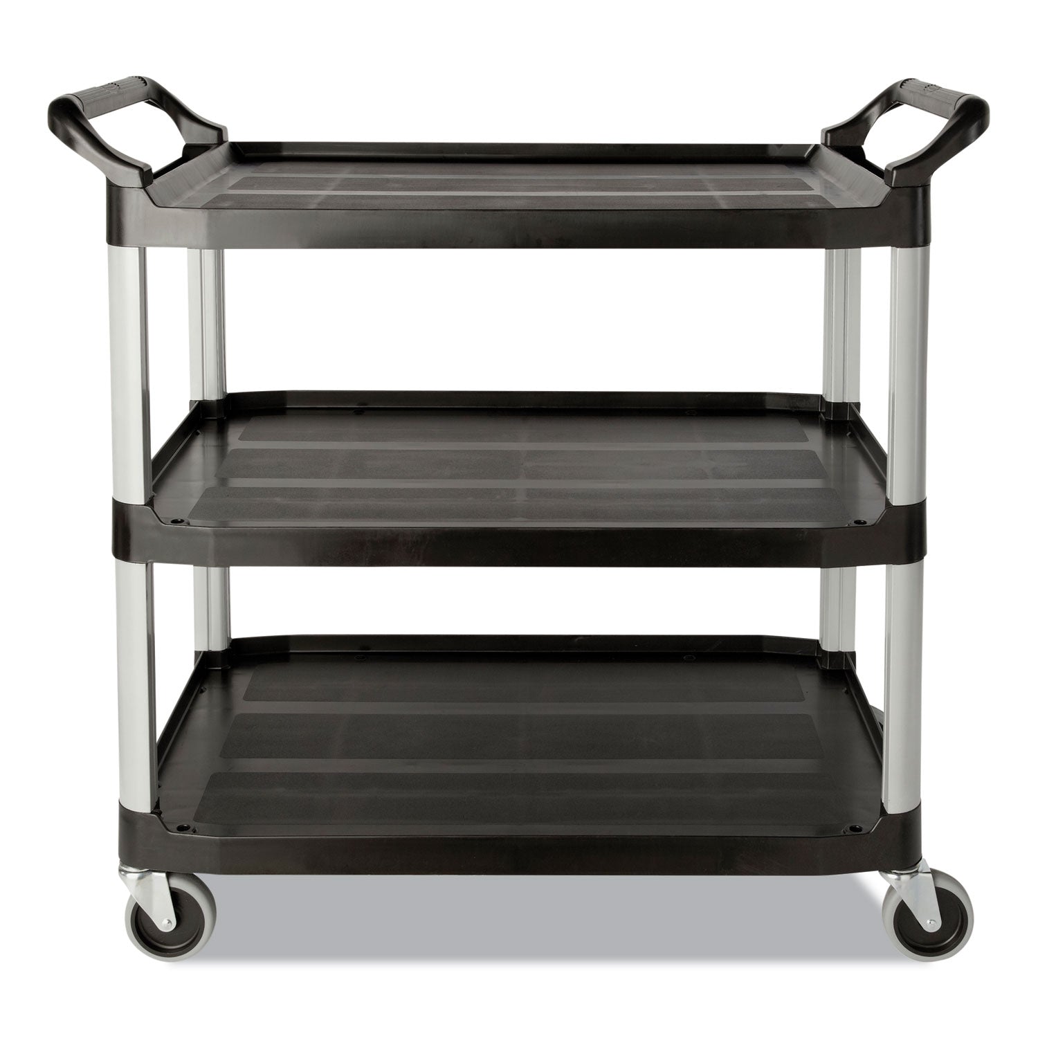 Rubbermaid® Commercial Three-Shelf Service Cart, Plastic, 3 Shelves, 200 lb Capacity, 18.63" x 33.63" x 37.75", Black