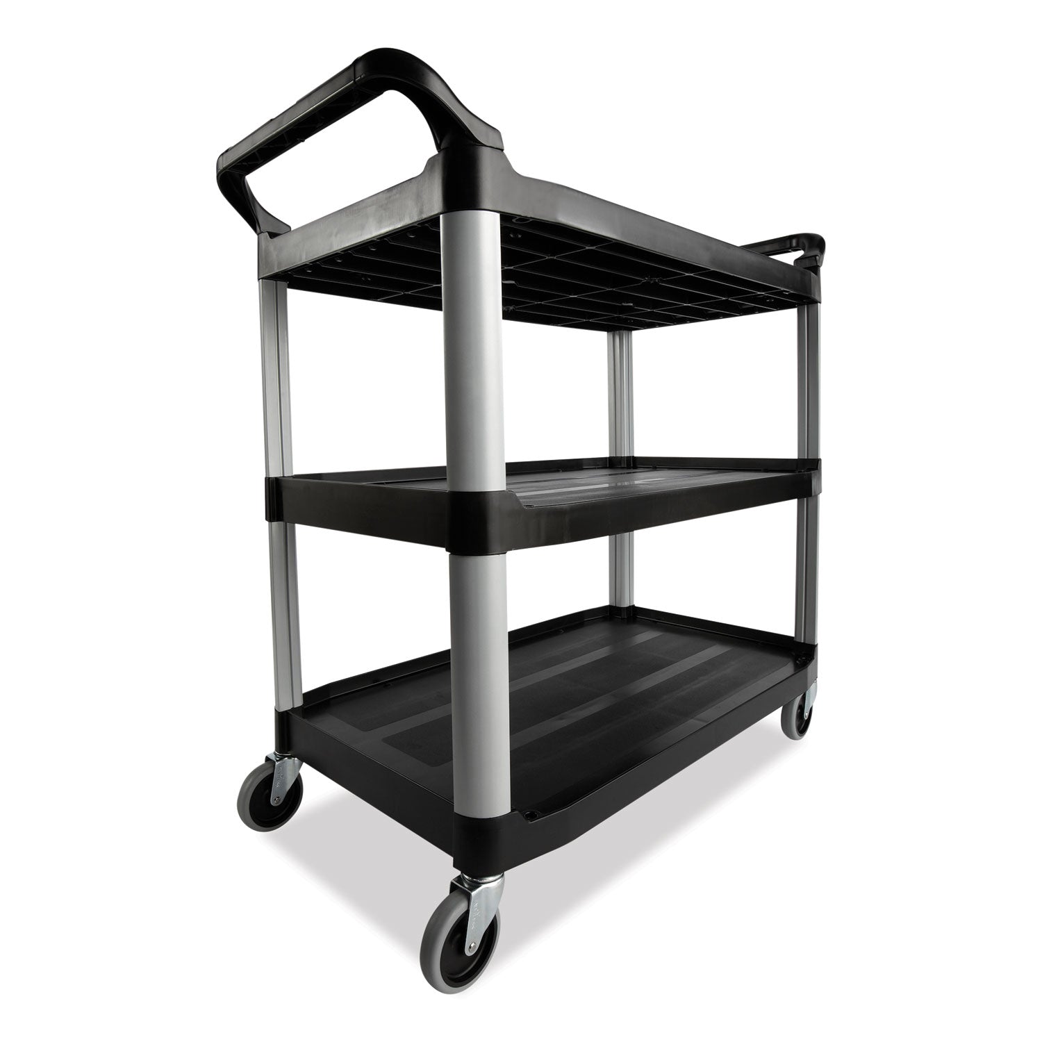 Rubbermaid® Commercial Three-Shelf Service Cart, Plastic, 3 Shelves, 200 lb Capacity, 18.63" x 33.63" x 37.75", Black