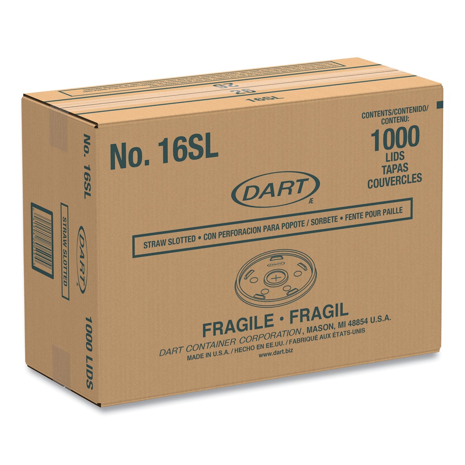 Dart® Plastic Lids, Straw-Slot Lid, Fits 12 oz to 24 oz Hot/Cold Foam Cups, Translucent, 100/Pack, 10 Packs/Carton