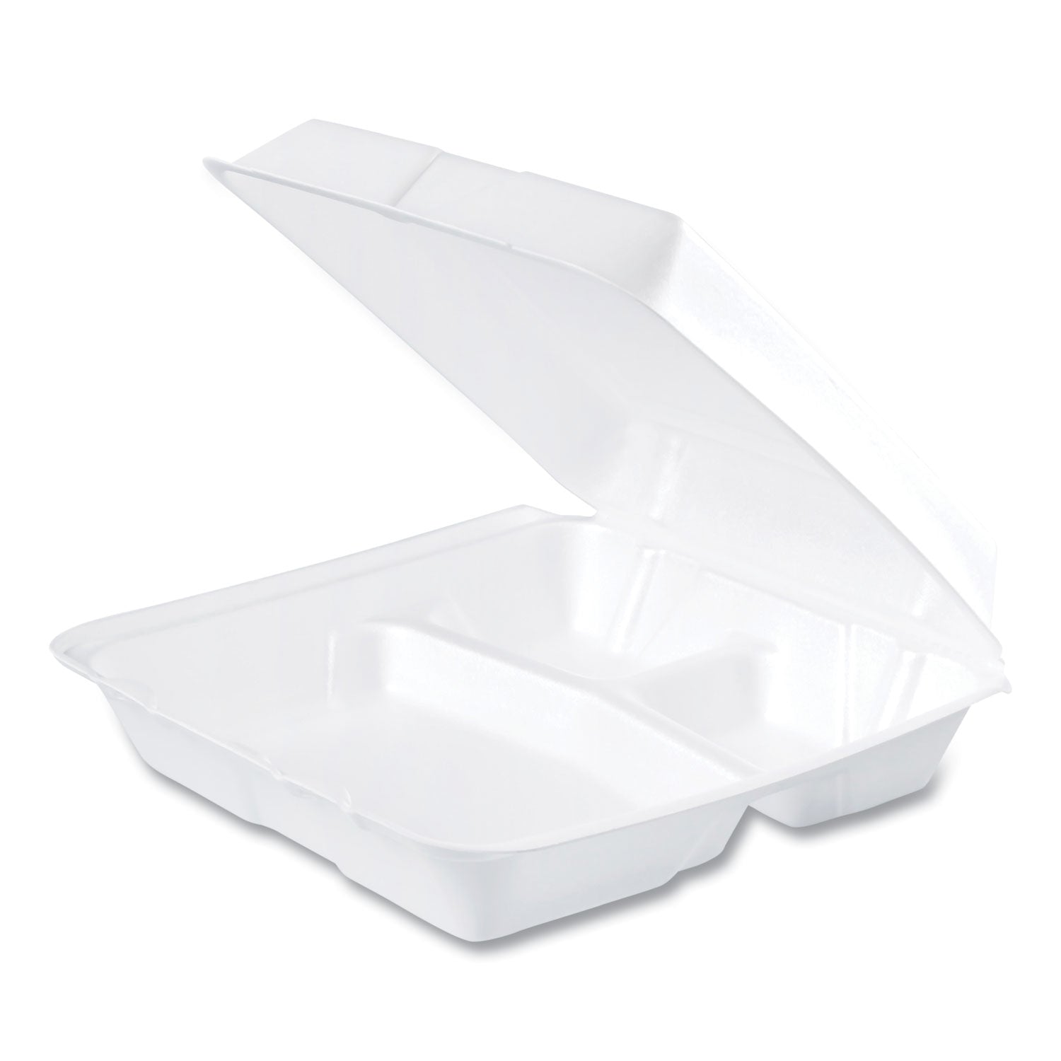 Dart® Foam Hinged Lid Containers, 3 Compartments, 9.25 x 9.5 x 3, White, 100/Sleeve, 2 Sleeves/Carton
