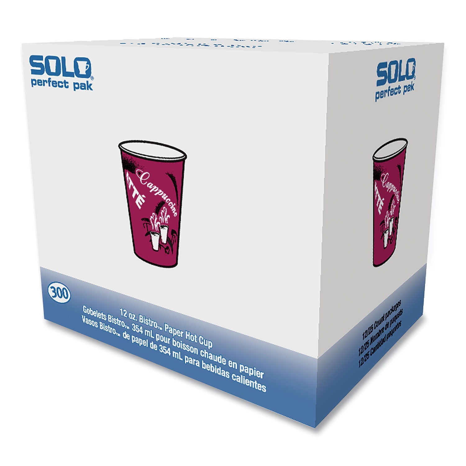 SOLO® Paper Hot Drink Cups in Bistro Design, 12 oz, Maroon, 300/Carton