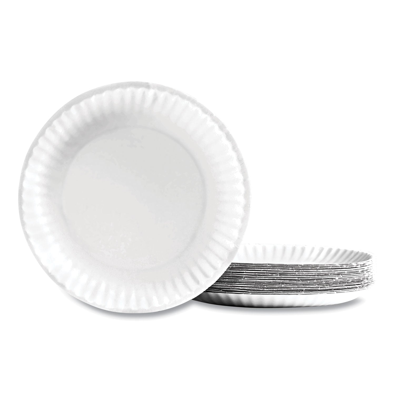 Perk™ Economy Paper Plates, 9" Dia, White, 100/pack