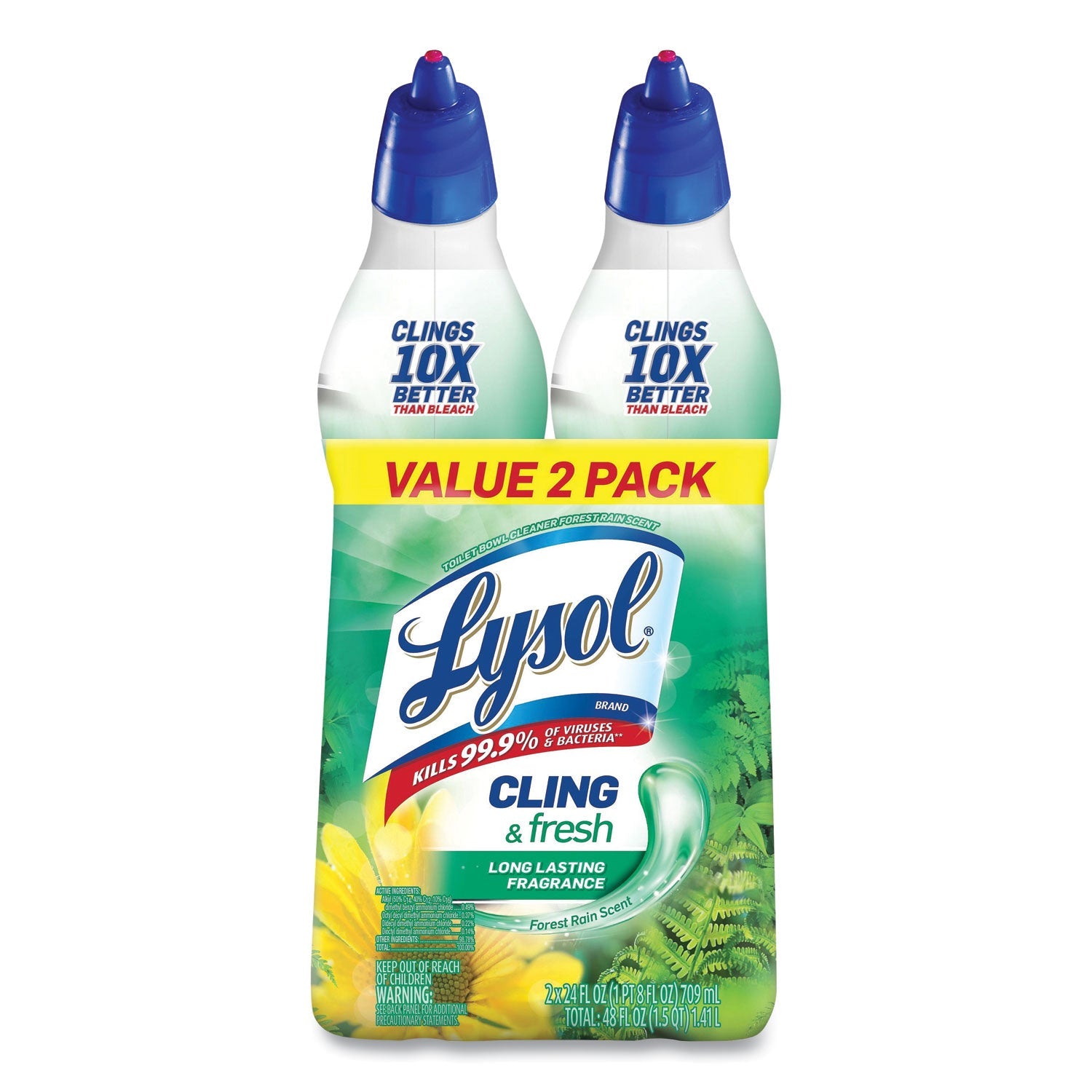 LYSOL® Brand Cling and Fresh Toilet Bowl Cleaner, Forest Rain Scent, 24 oz, 2/Pack, 4 Packs/Carton