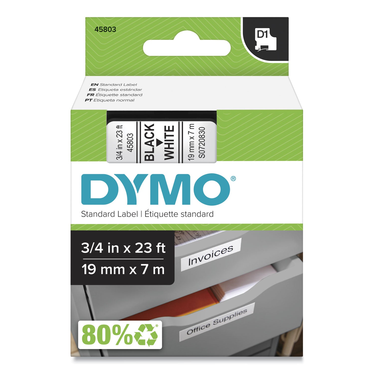 DYMO® D1 High-Performance Polyester Removable Label Tape, 0.75" X 23 Ft, Black On White