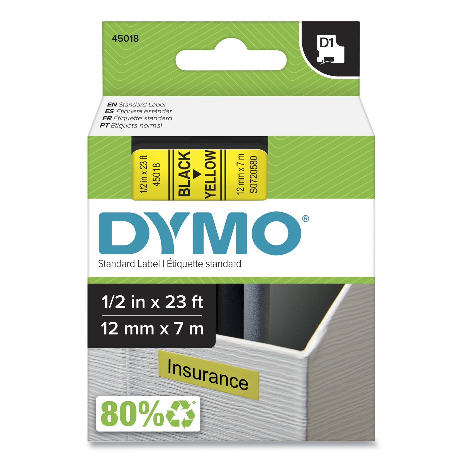 Removable Label Tape | DYMO® D1, Yellow, 0.5"