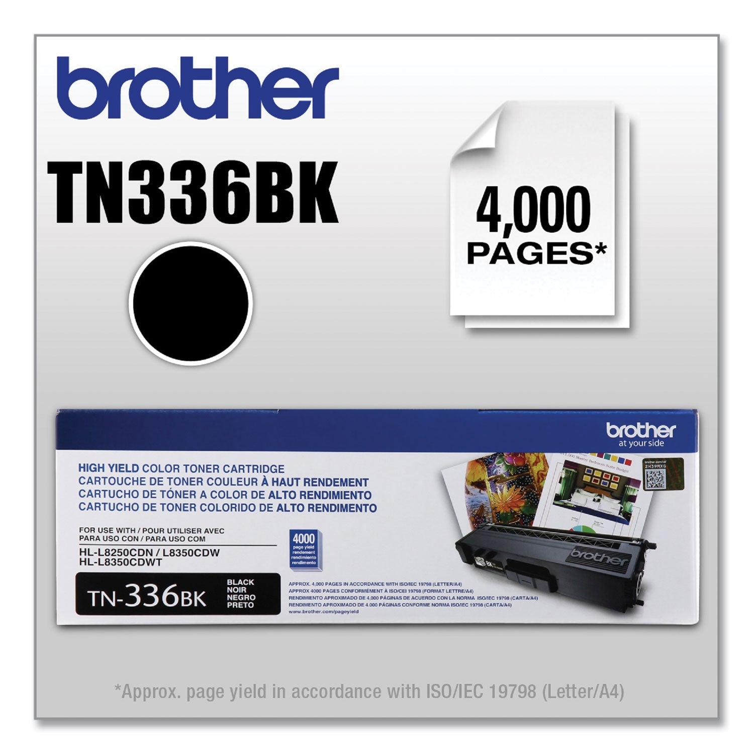 Brother Tn336bk High-Yield Toner, 4,000 Page-Yield, Black