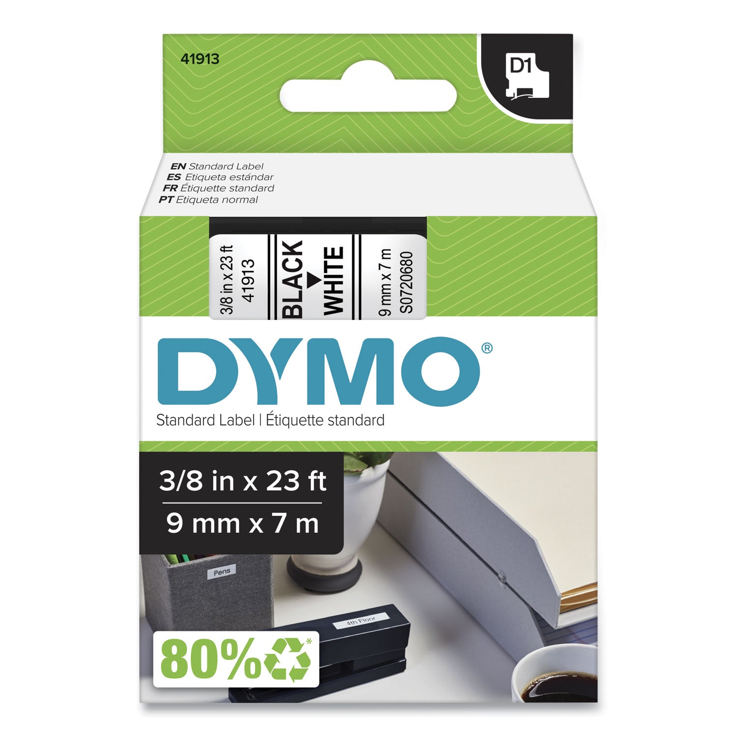 Removable Label Tape | DYMO® D1, Black/White, 0.37"