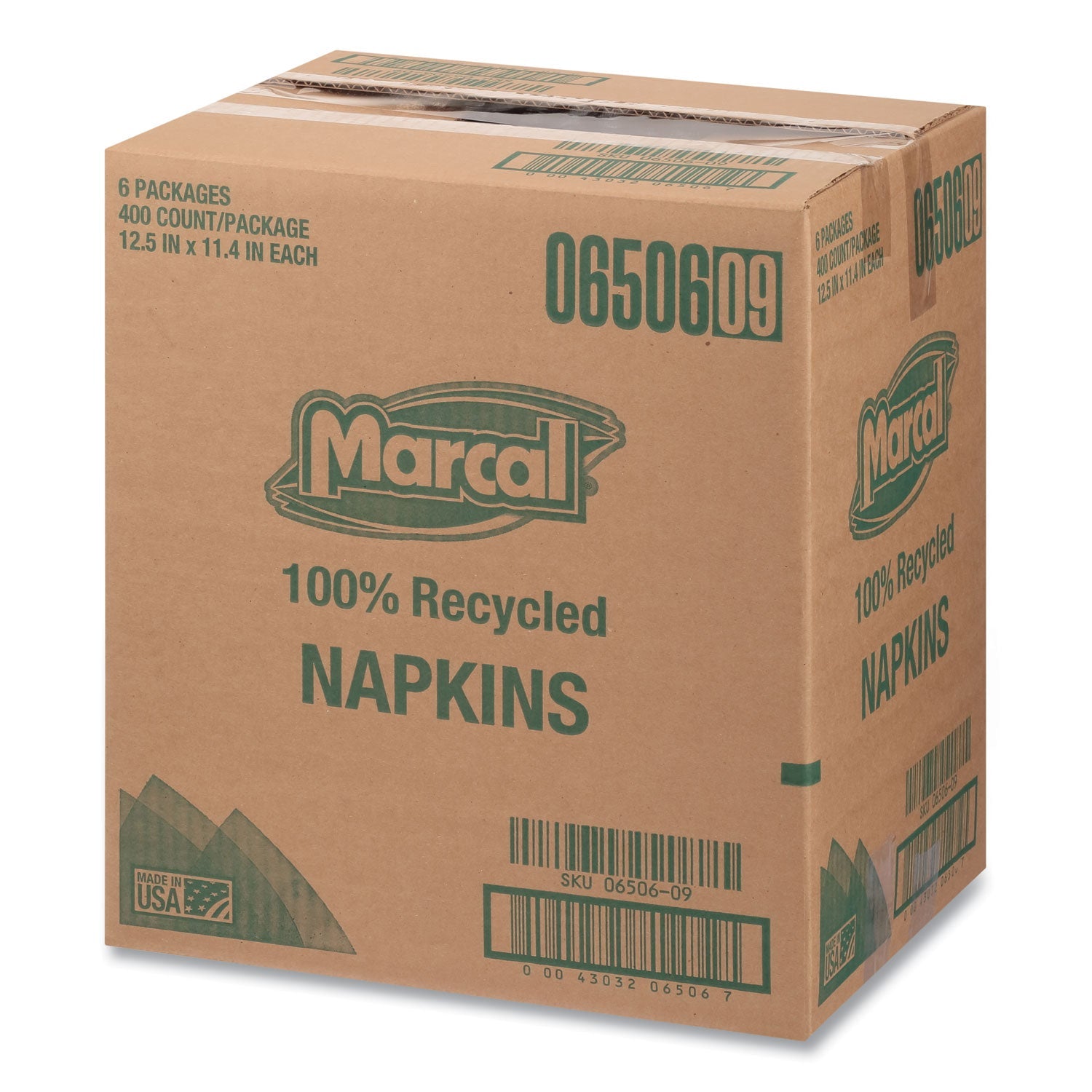 Marcal® 100% Recycled Luncheon Napkins, 11.4 X 12.5, White, 400/pack, 6pk/ct