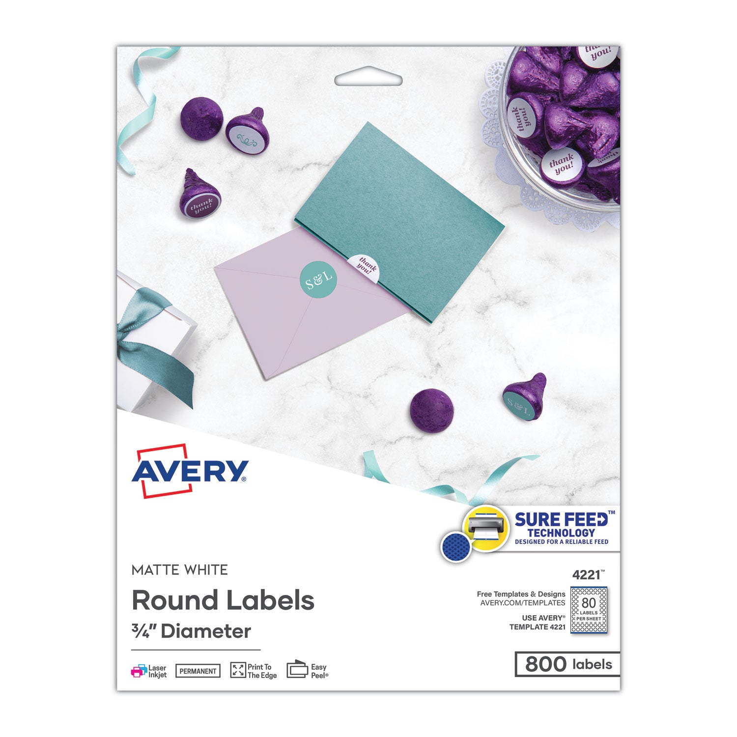 Avery® Printable Self-Adhesive Permanent ID Labels w/Sure Feed, 0.75" dia, White 800/PK