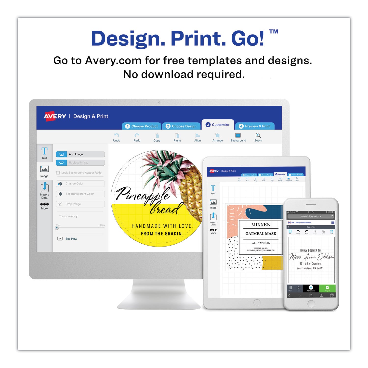 Avery® Round Print-To-The Edge Labels With Sure Feed And Easy Peel, 2" Dia, Glossy White, 120/pk