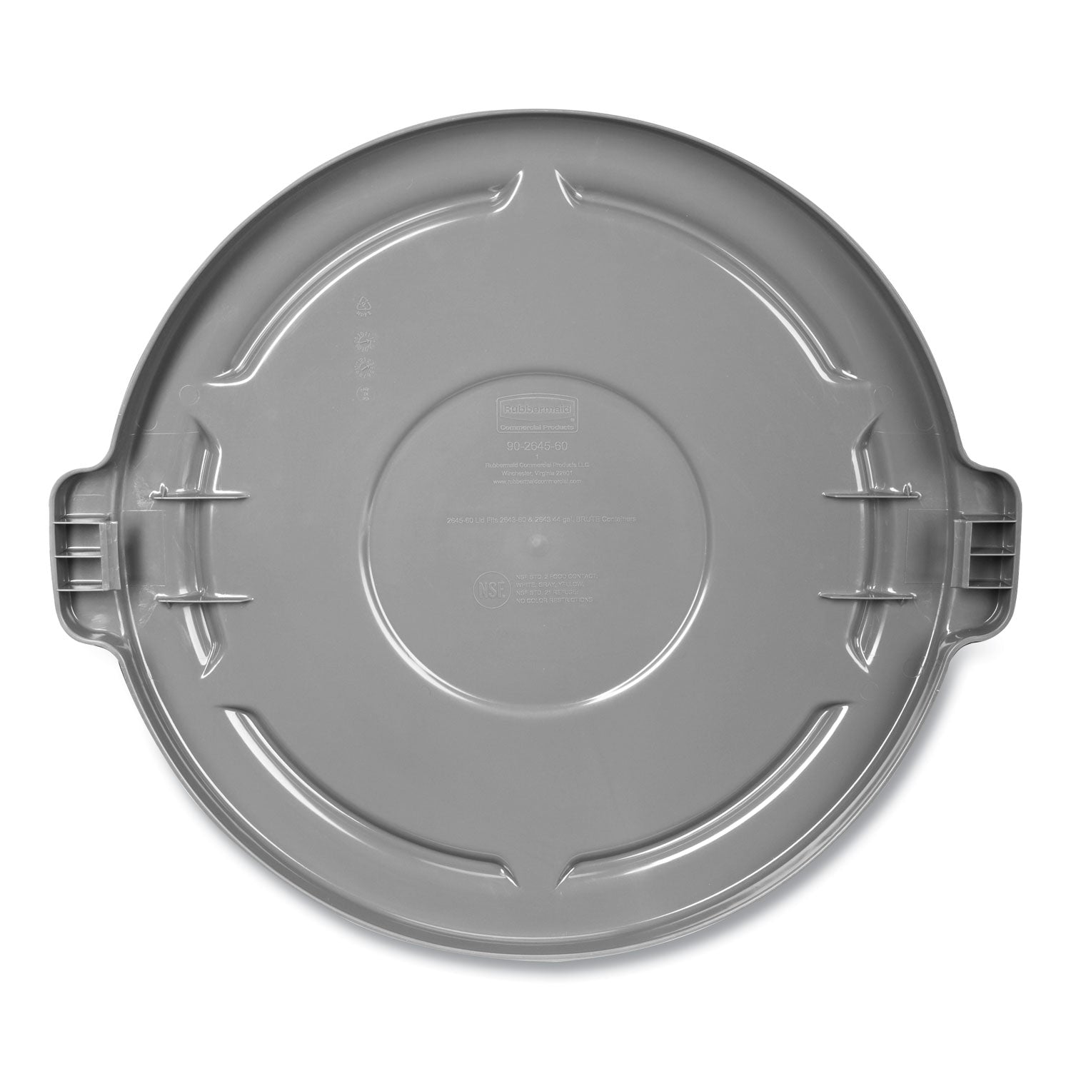 Rubbermaid® Commercial BRUTE Self-Draining Flat Top Lid, for 32 gal Round BRUTE Containers, 22.25" Diameter, Gray