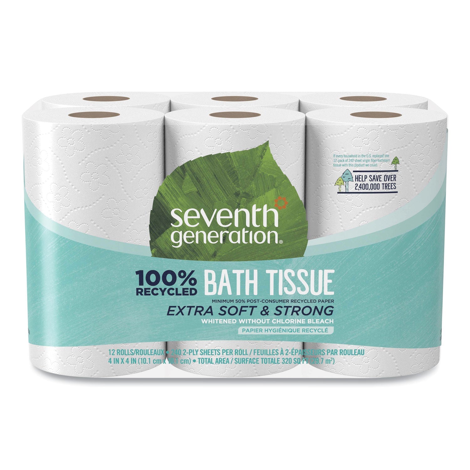 Seventh Generation® 100% Recycled Bathroom Tissue, Septic Safe, 2-Ply, White, 240 Sheets/roll, 12/pack
