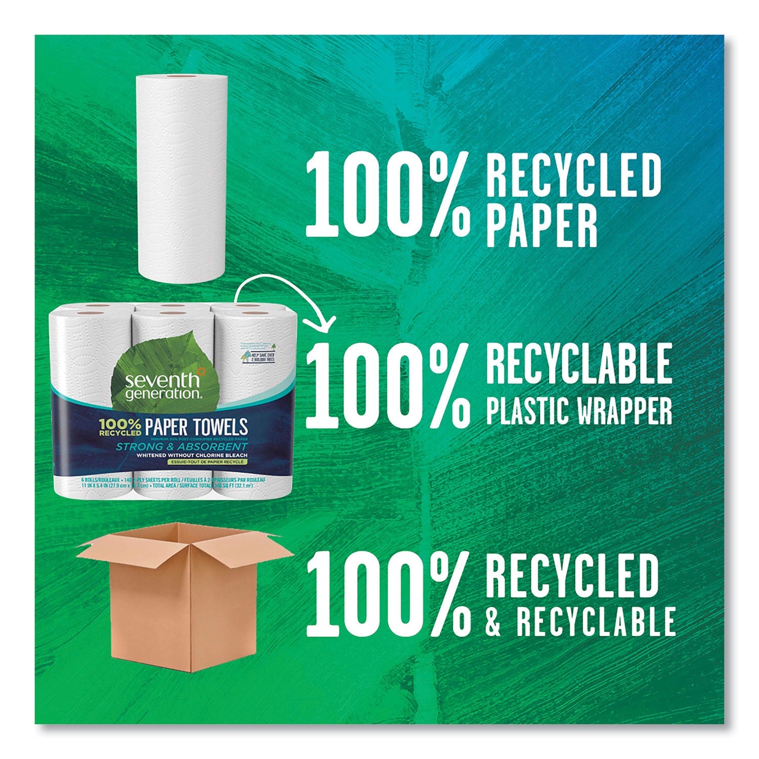 Seventh Generation® 100% Recycled Paper Kitchen Towel Rolls, 2-Ply, 11 x 5.4, 140 Sheets/Roll, 6 Rolls/Pack