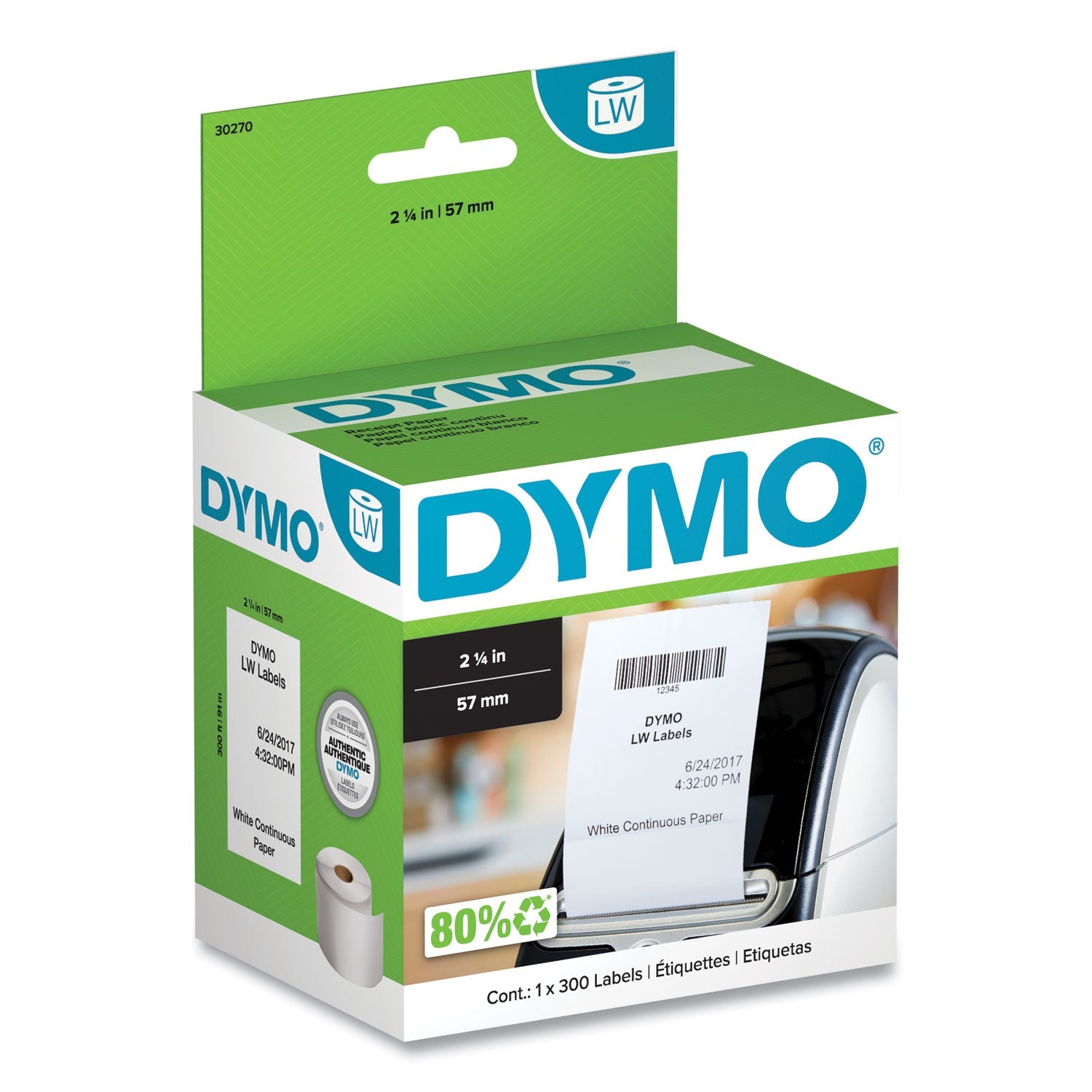 DYMO® Labelwriter Continuous-Roll Receipt Paper, 2.25" X 300 Ft, White