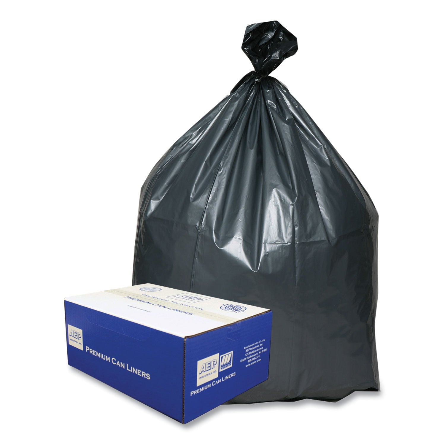 Platinum Plus® Can Liners, 60 gal, 1.55 mil, 39" x 56", Gray, 10 Bags/Roll, 5 Rolls/Carton