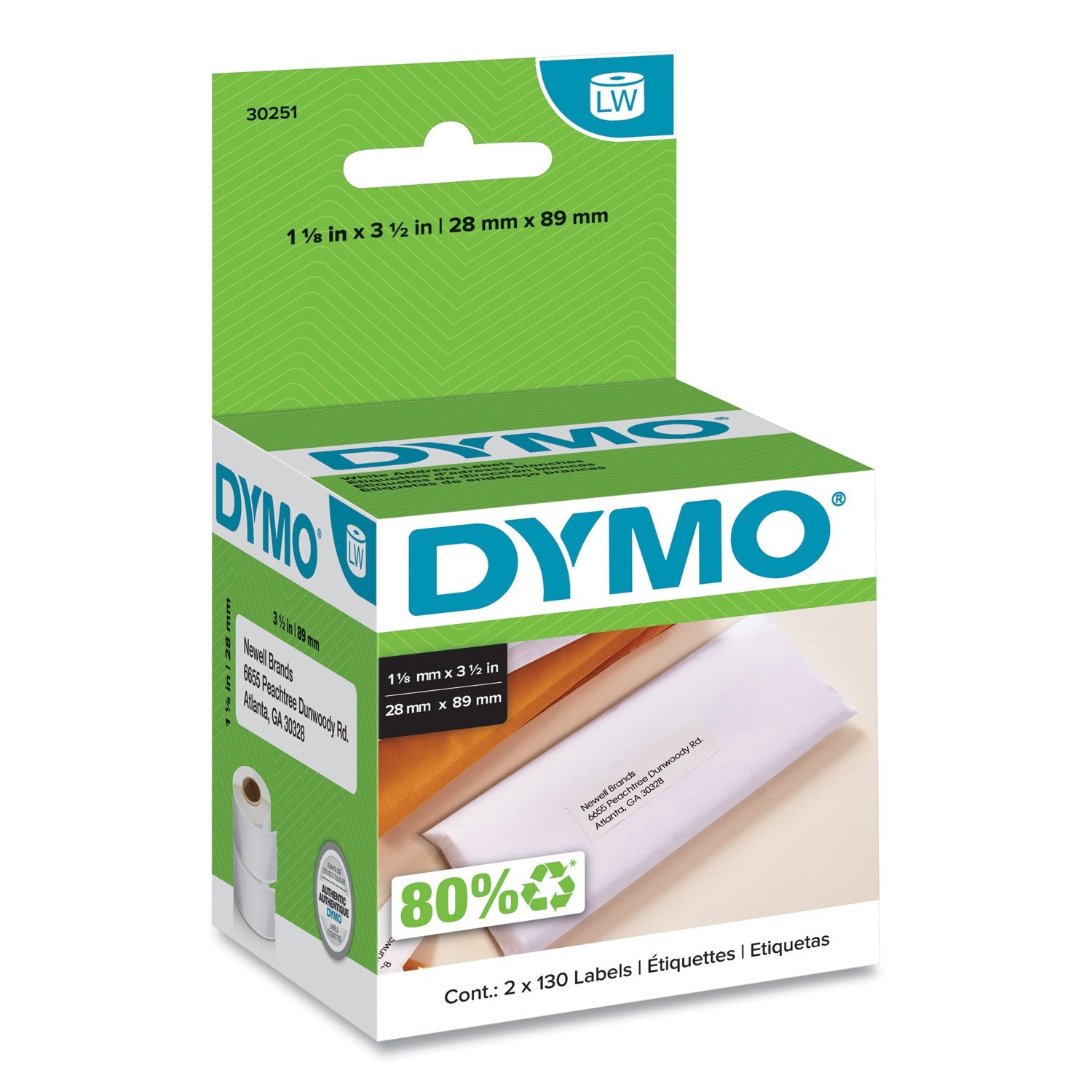 DYMO® Labelwriter Address Labels, 1.12" X 3.5", White, 130 Labels/roll, 2 Rolls/pack