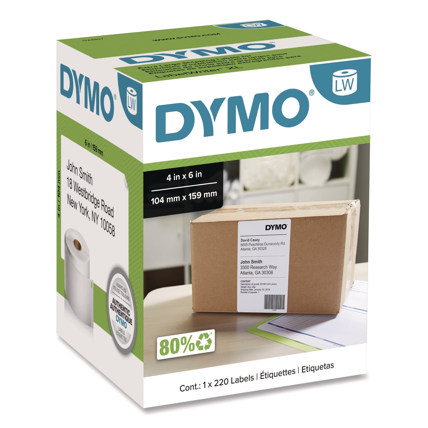 DYMO® Labelwriter Shipping Labels, 4" X 6", White, 220 Labels/roll