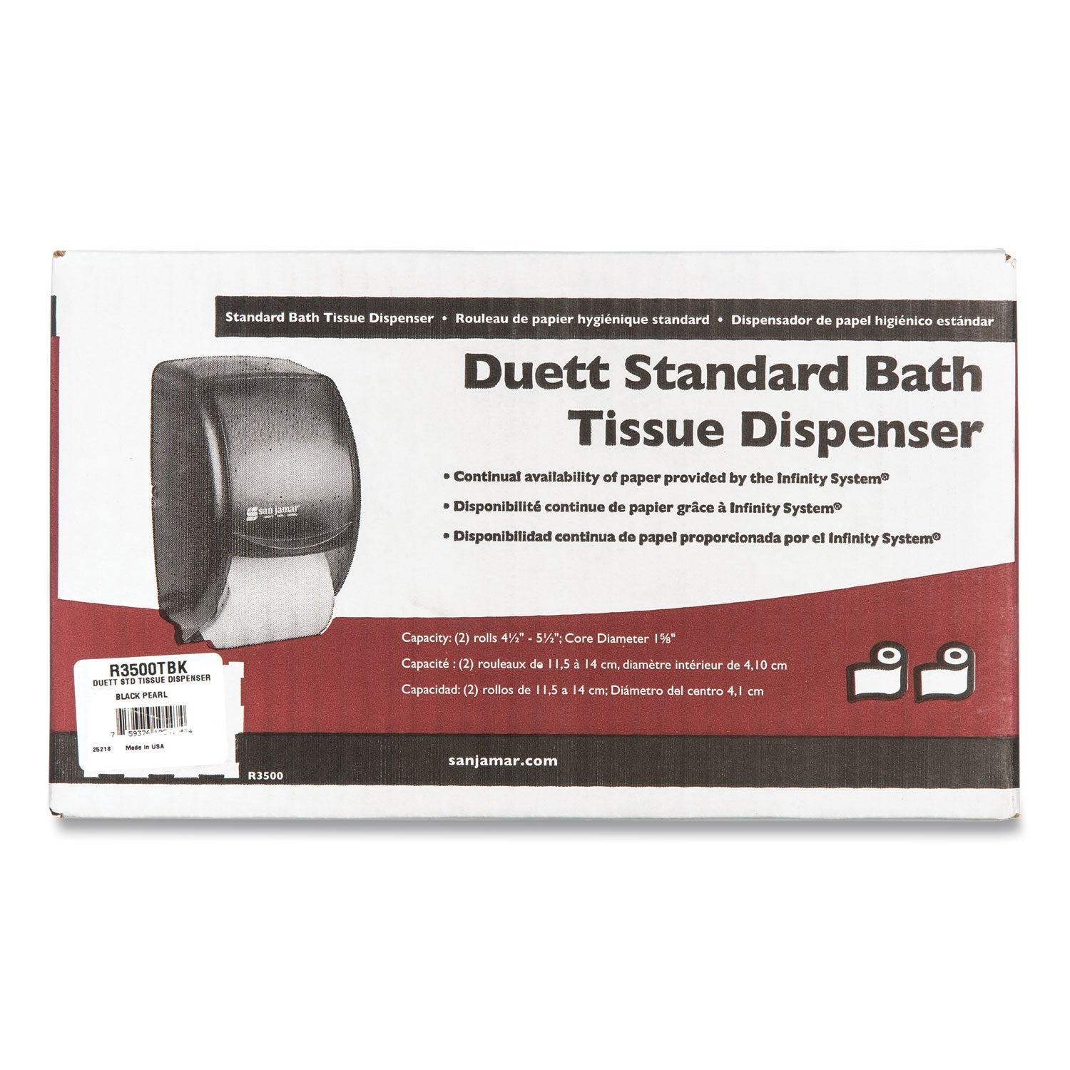 San Jamar® Duett Standard Bath Tissue Dispenser, 2 Roll, 7.5 x 7 x 12.75, Black Pearl