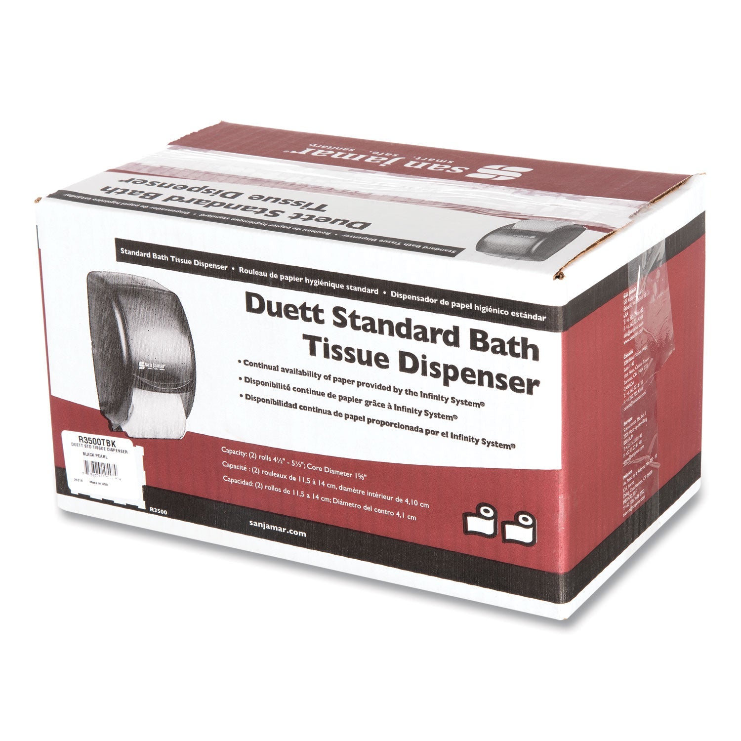 San Jamar® Duett Standard Bath Tissue Dispenser, 2 Roll, 7.5 x 7 x 12.75, Black Pearl