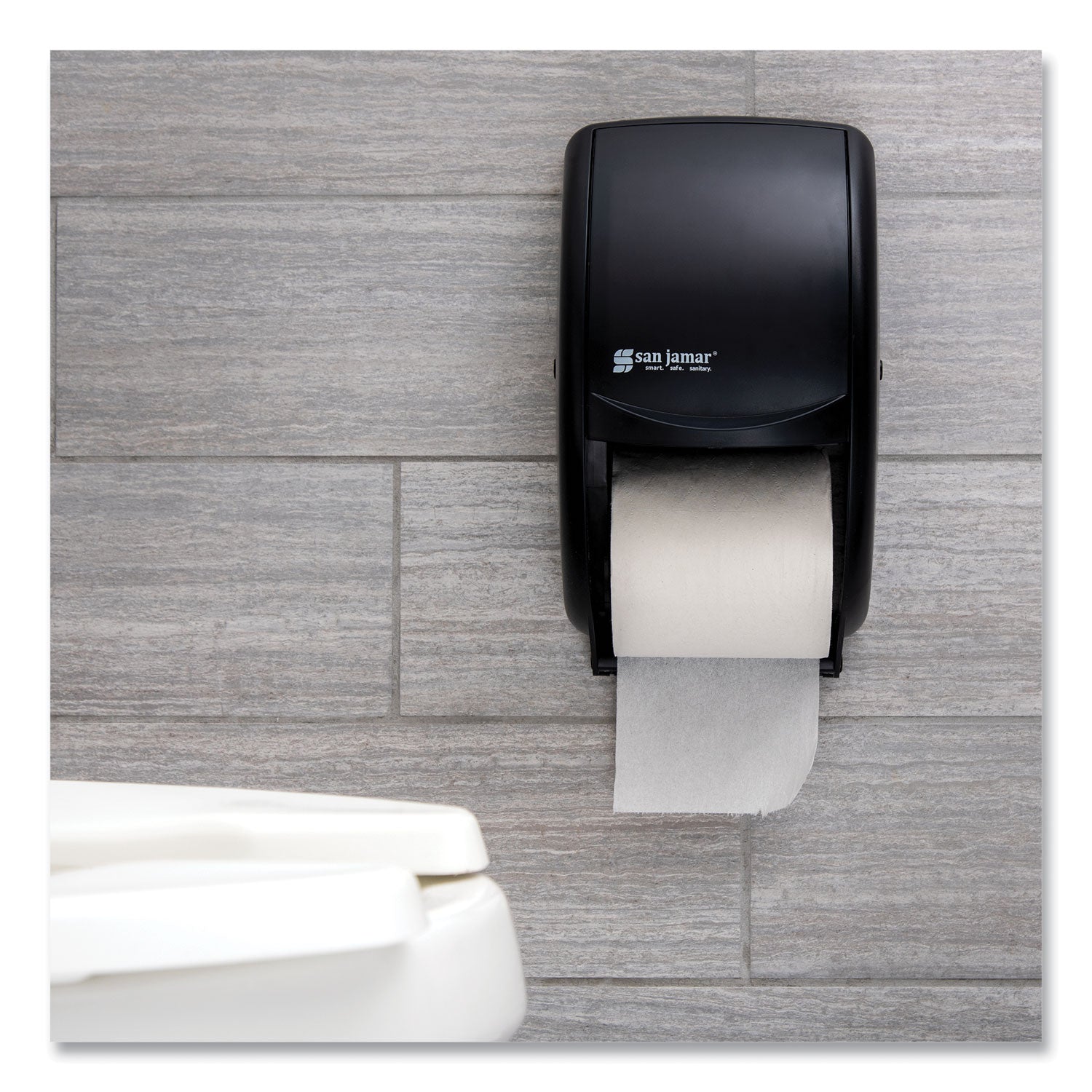 San Jamar® Duett Standard Bath Tissue Dispenser, 2 Roll, 7.5 x 7 x 12.75, Black Pearl