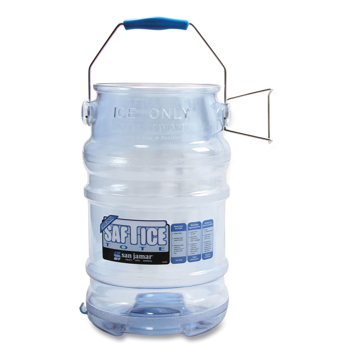 San Jamar® Saf-T-Ice Tote, 6 gal, Transparent Blue