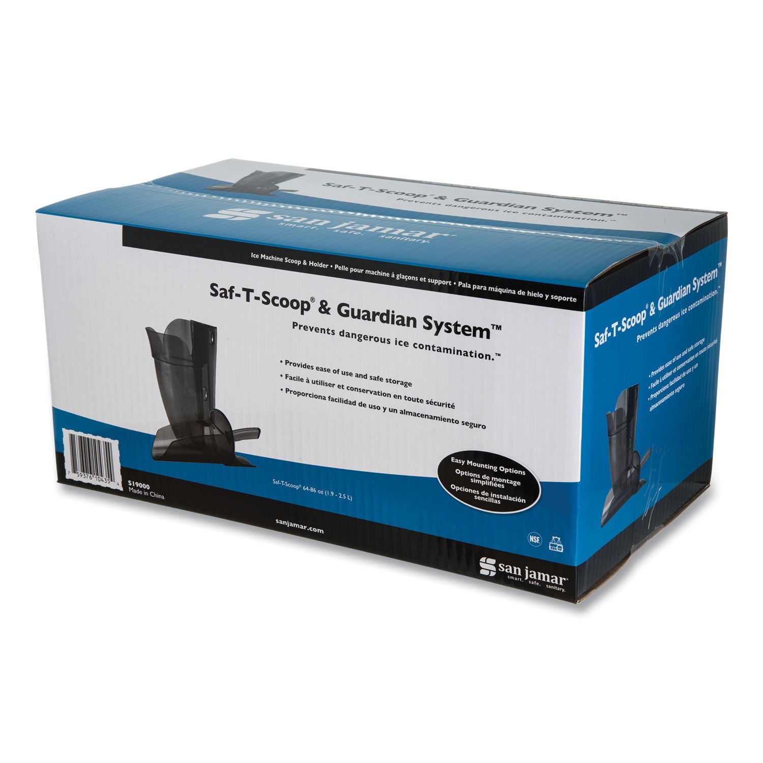 San Jamar® Saf-T-Scoop and Guardian System for Ice Machines, 12 oz to 16 oz Ice Scoop, Transparent Blue, 50/Carton - Bloom Skins